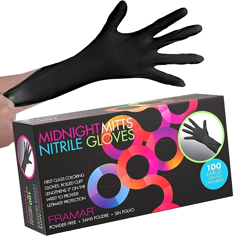 Перчатки нитриловые неопудренные, черные, S, 100 шт. - Framar Midnight Mitts Nitrile Gloves Small — фото N2