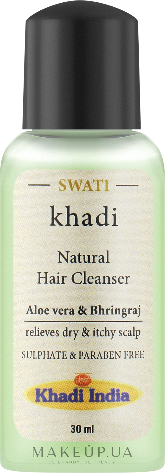 Аюрведичний засіб для зміцнення коренів волосся "Алое вера і Бринградж" - Khadi Swati Ayurvedic Hair Cleanser Aloe Vera & Bhringraj — фото 30ml