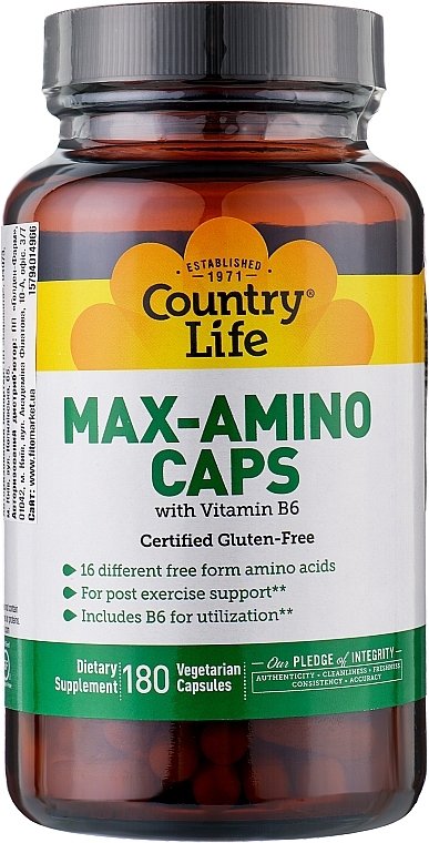 Пищевая добавка "Аминокислоты с витамином В6" - Country Life Max-Amino — фото N1