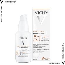 Сонцезахисний невагомий флюїд проти ознак фотостаріння шкіри обличчя, SPF 50+ - Vichy Capital Soleil UV-Age Daily — фото N2