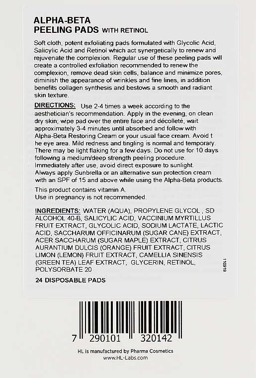 Відлущувальні очищувальні серветки для всіх типів шкіри - Holy Land Cosmetics Alpha-Beta & Retinol Peeling Pads — фото N3