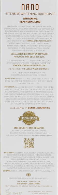Отбеливающая зубная паста "Интенсивное отбеливание с гидроксиапатитом" - WhiteWash Laboratories Nano Intensive Whitening Toothpaste — фото N3