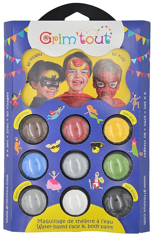 УЦЕНКА Тематическая палитра красок для грима, 9 цветов, "Супергерои" - GrimTout Heros * — фото N2