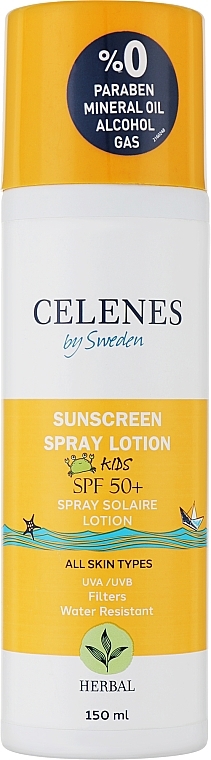 Сонцезахисний рослинний спрей-лосьйон для дітей - Celenes Herbal Sunscreen Spray Lotion Kids SPF 50+ UVA/UVB Filtres