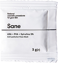 Парфумерія, косметика Маска для обличчя проти токсинів з АНА + РНА + спіруліна 5% - Sane Anti-Pollution Face Mask (пробник)
