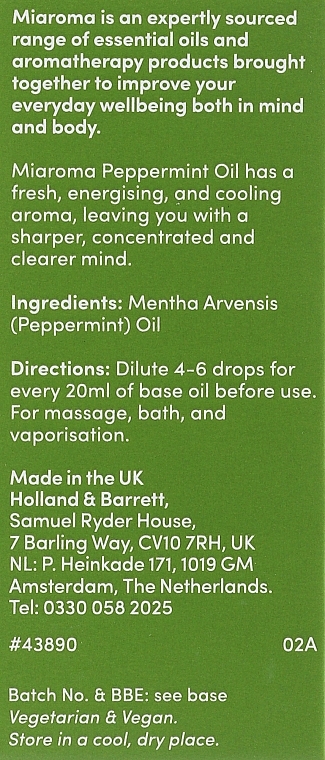 Эфирное масло "Мята перечная" - Holland & Barrett Miaroma Peppermint Pure Essential Oil — фото N3