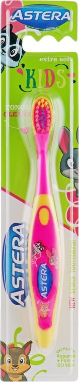 Зубная щетка "Kids", розово-желтая - Astera Extra Soft — фото N1
