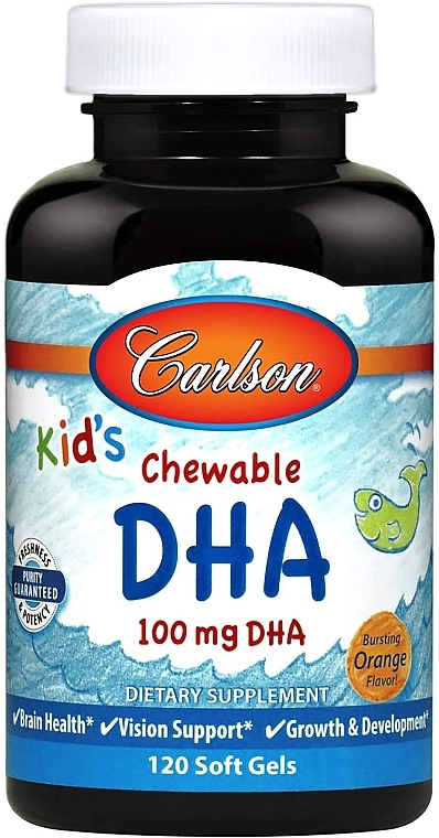 Жевательная ДГК для детей, с насыщенным вкусом апельсина - Carlson Labs Kid's Chewable DHA