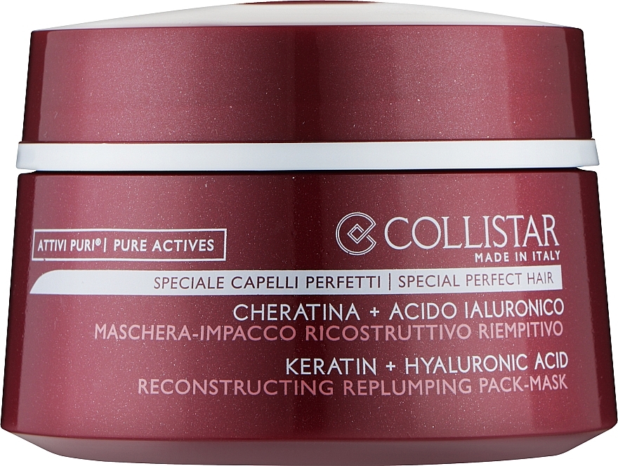 Восстанавливающая маска для волос - Collistar Pure Actives Keratin + Hyaluronic Acid Reconstructive Replumping Mask