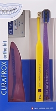 Набор, вариант 45 (желтый, фиолетовый, розовый) - Curaprox Ortho Kit (brush/1pcs + brushes 07,14,18/3pcs + UHS/1pcs + orthod/wax/1pcs + box) — фото N1