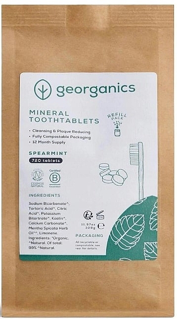 Таблетки для очищення зубів "М'ята" - Georganics Mineral Toothtablets Spearmint (змінний блок) — фото N1