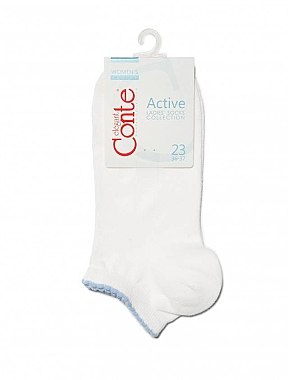Носки для женщин "Active" с пикотом, белые с голубым - Conte