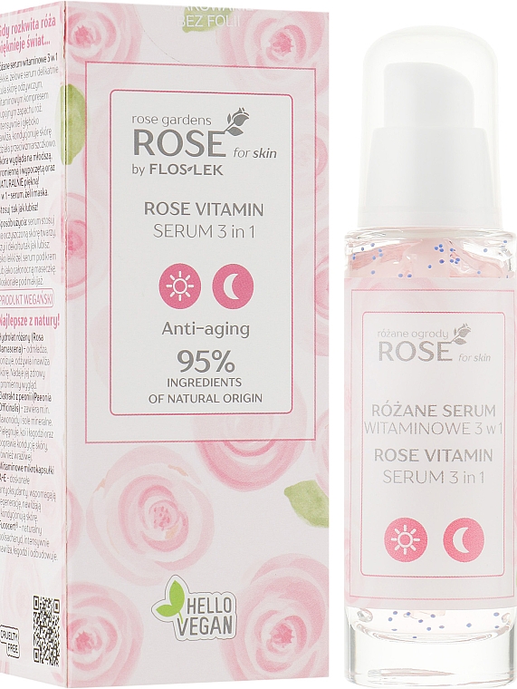 Витаминная сыворотка 3в1 для лица, шеи и зоны декольте - Floslek Rose For Skin Rose Gardens Rose Vitamin Serum 3 in 1 — фото N1