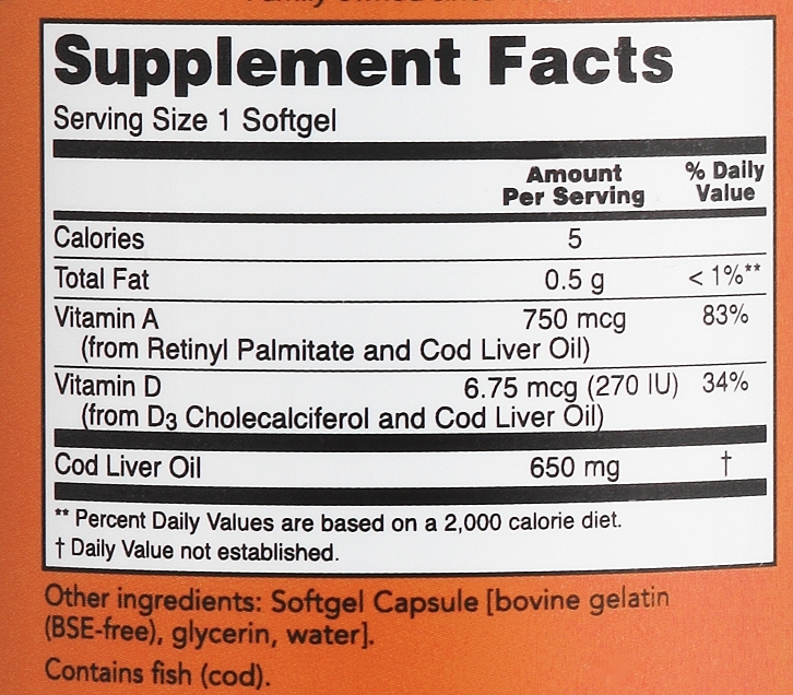 Капсулы "Рыбий жир из печени трески", 650 мг - Now Foods Cod Liver Oil  — фото N2