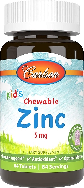 Жувальний цинк, з натуральним смаком ягід, 5 мг - Carlson Labs Kid's Chewable Zinc — фото N1