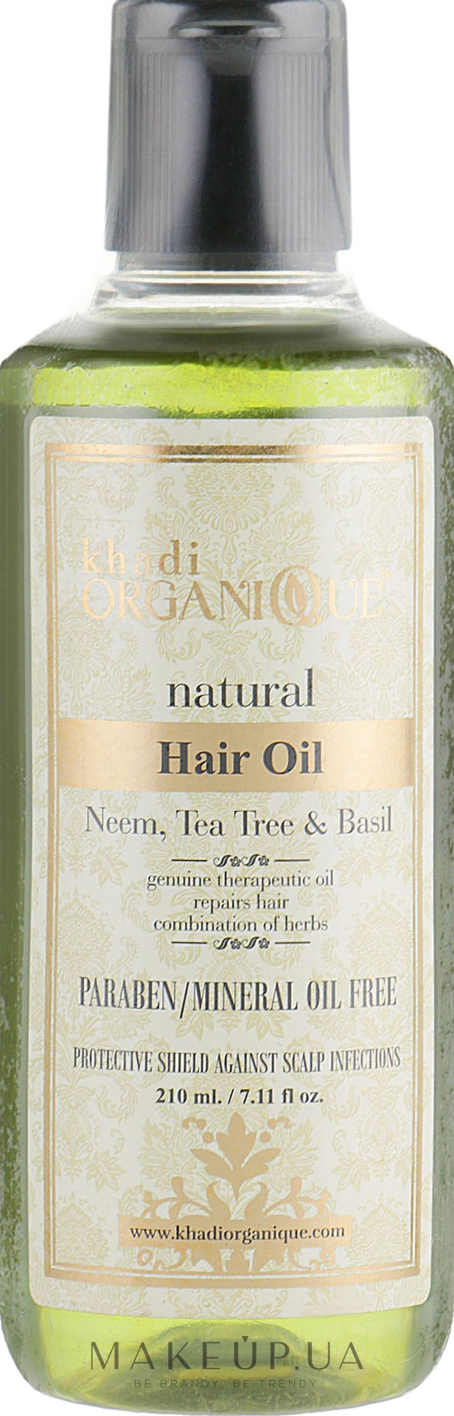 Натуральна олія для лікування волосся і боротьби з лупою "Нім, зелений чай і базилік" - Khadi Organique Neem Teatree & Basil Hair Oil Without Mineral Oil — фото 210ml
