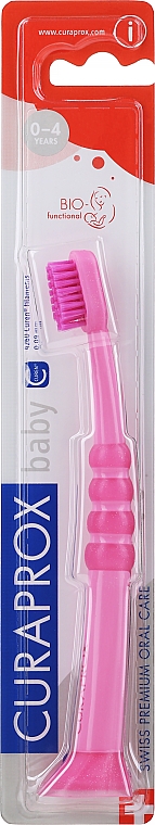 Зубна щітка дитяча CS Baby з гумованою ручкою (0-4), рожева, рожева щетина - Curaprox