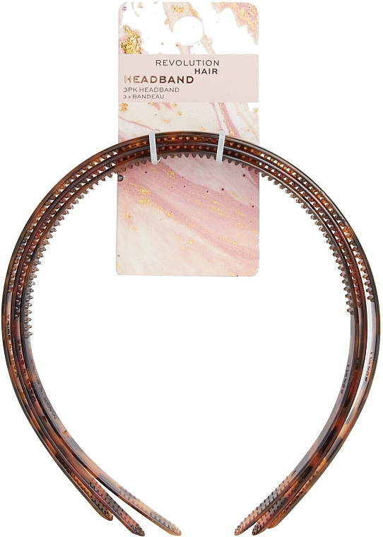 Ободок для волос, 3 шт., леопардовый - Revolution Haircare Tortoiseshell Skinny Headband — фото N2