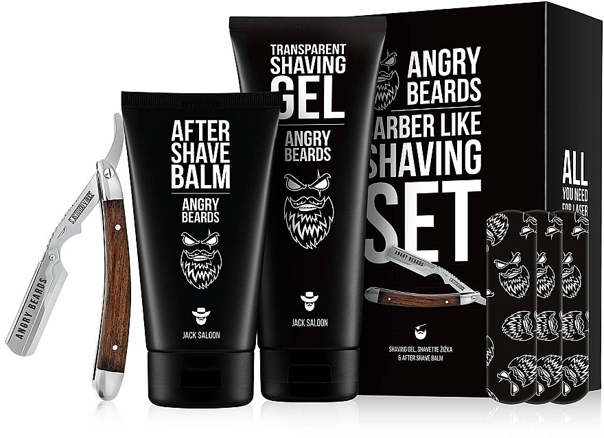 Набір - Angry Beards Arber Like Shaving Set (ash/balm/150ml + ash/gel/250ml + accessories/1pc + patch/3pcs) — фото N1