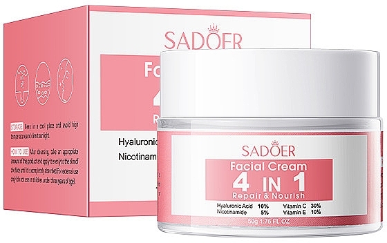 Крем для обличчя - Sadoer 4 in 1 Repair & Nourish Face Cream — фото N1