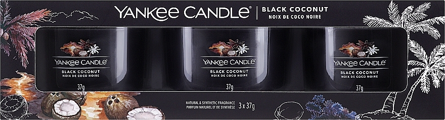 Набор ароматических свечей «Черный кокос» - Yankee Candle Black Coconut (candle/3x37g) — фото N1