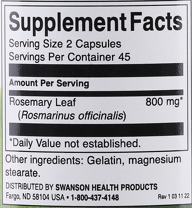 Трявяная добавка "Розмарин" 400 мг, 90 шт - Swanson Rosemary — фото N4
