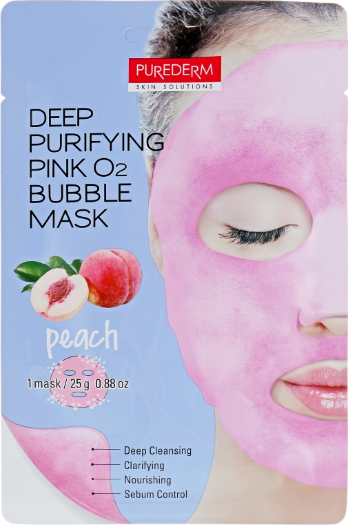 Очищувальна пінна маска "Персик" - Purederm Deep Purifying Green O2 Bubble Mask Peach