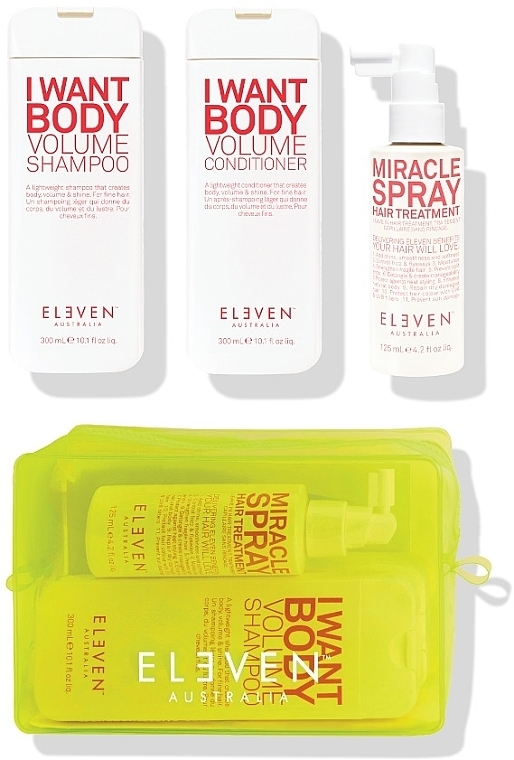 Набор - Eleven Australia Volume Trio With Neon Bag (shm/300ml + cond/300ml + h/spray/125ml + bag) — фото N1