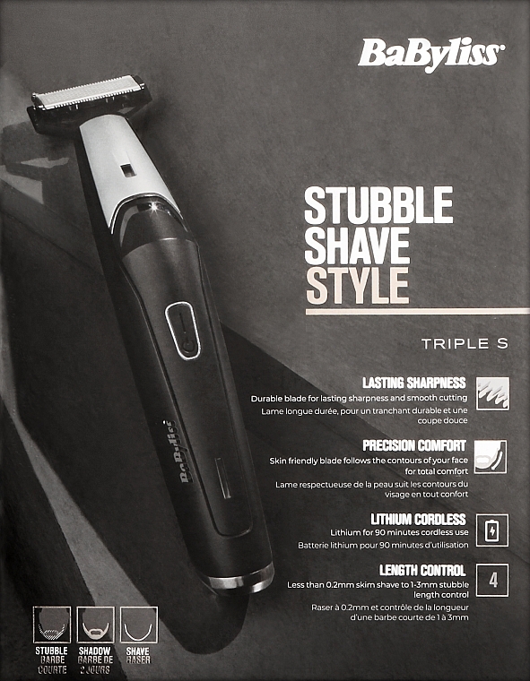 Тример для бороди та вусів, T880E - BaByliss Stubble Shave Style Triple S — фото N2