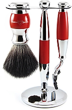 Парфумерія, косметика Набір для гоління - Edwin Jagger Red & Chrome 3 Piece Mach3 Set Black Synthetic