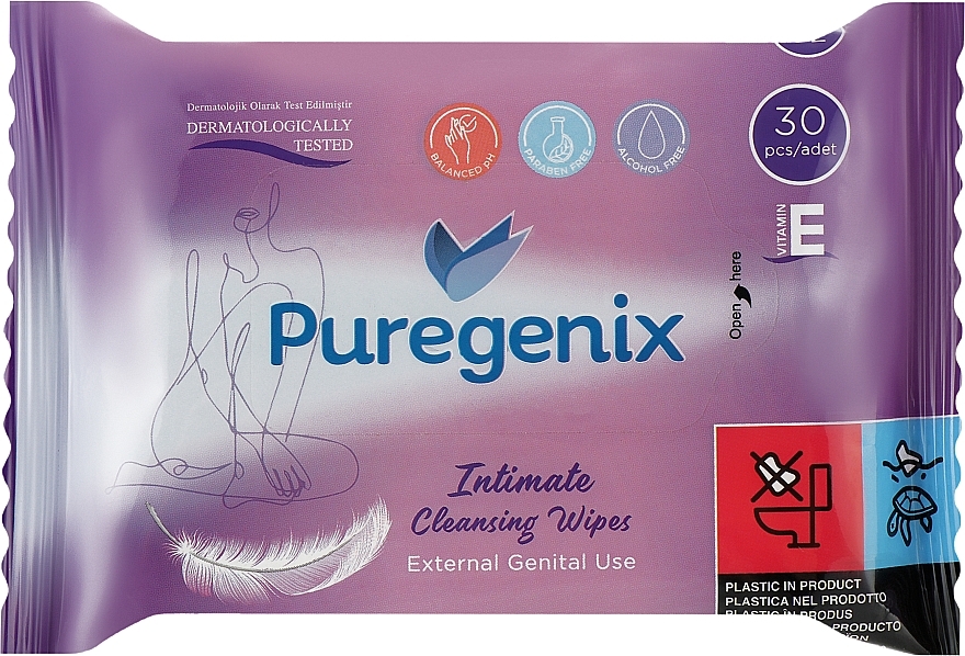 Вологі серветки для інтимної гігієни, 30 шт. - Puregenix Intimate Cleansing Wipes