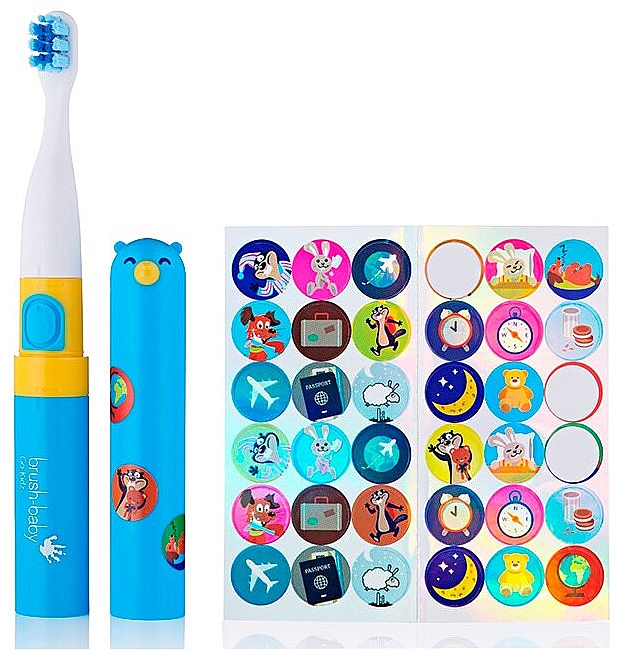 Электрическая зубная щетка с наклейками, голубая - Brush-Baby Go-Kidz Blue Electric Toothbrush — фото N2