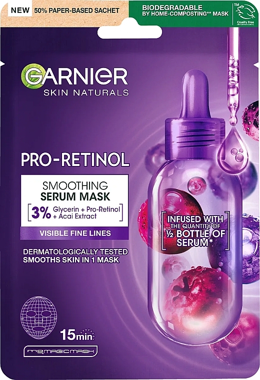 Разглаживающая маска-сыворотка для лица - Garnier Skin Naturals Pro-Retinol Smoothing Serum Mask  — фото N1