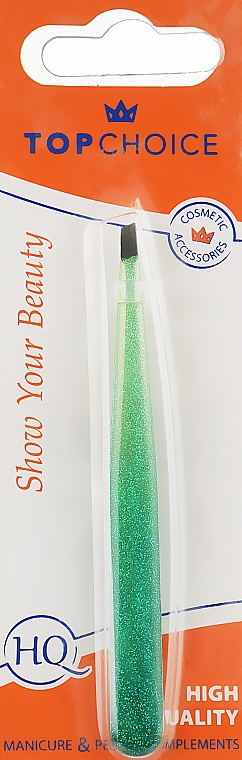 Пинцет скошенный "Epoxy Glitter", 75995, зеленый - Top Choice — фото N1