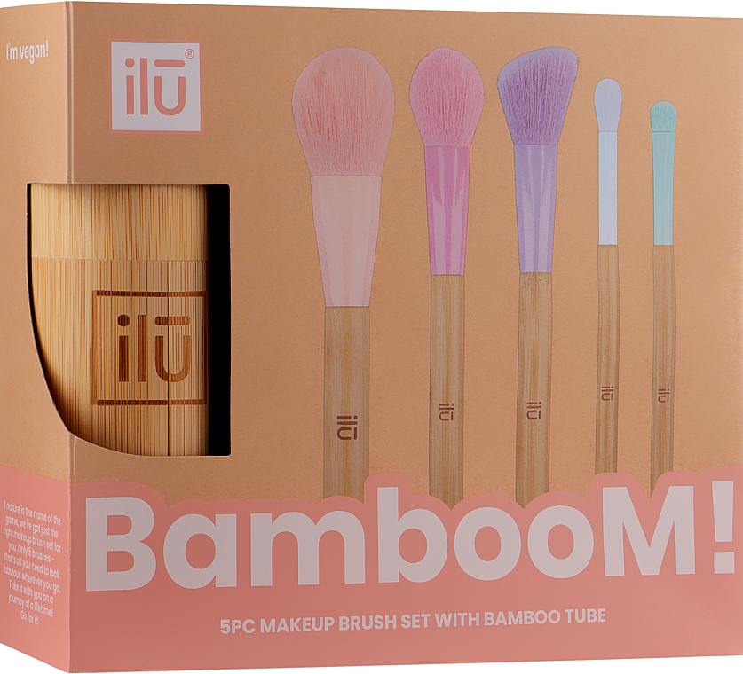 Набір пензлів для макіяжу, 5 шт. - Ilu Brush + Bamboo Tube Set — фото N3