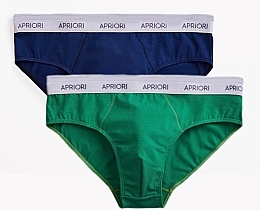 Трусы-брифы мужские, 2 шт, джинс/зеленый - Apriori Be Yourself — фото N1
