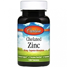 Пищевая добавка "Цинк хелат", 30 мг - Carlson Labs Chelated Zinc — фото N1