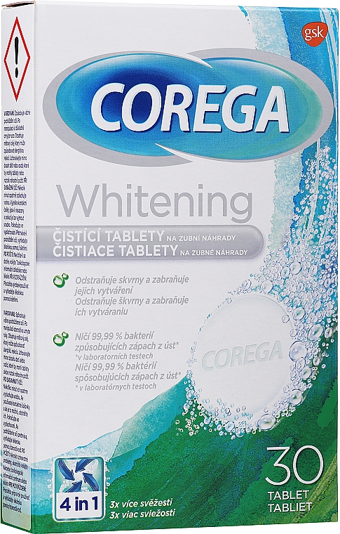 Активні очищувальні таблетки для зубних протезів - Corega Whitening Tabs — фото N1