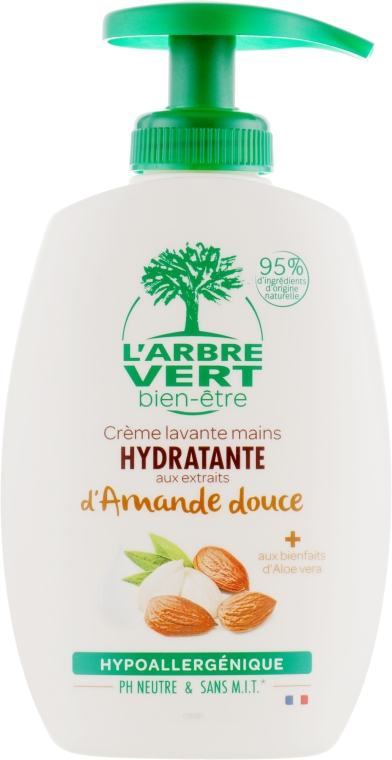 Крем-мило для рук "Мигдаль" - L'Arbre Vert Hand Wash Almond Bio (з дозатором) — фото N1