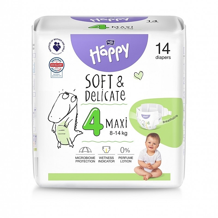 Детские подгузники 8-14 кг, размер 4 Maxi, 14 шт - Bella Baby Happy Soft & Delicate — фото N1