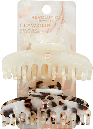 Набор зажимов для волос, 2 шт. - Revolution Haircare Acetate Claw Clip Tortoiseshell/ Ivory — фото N1