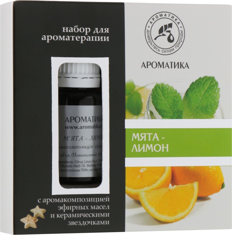 Набор для ароматерапии "Мята и Лимон" - Ароматика (oil/10ml + accessories/5шт)