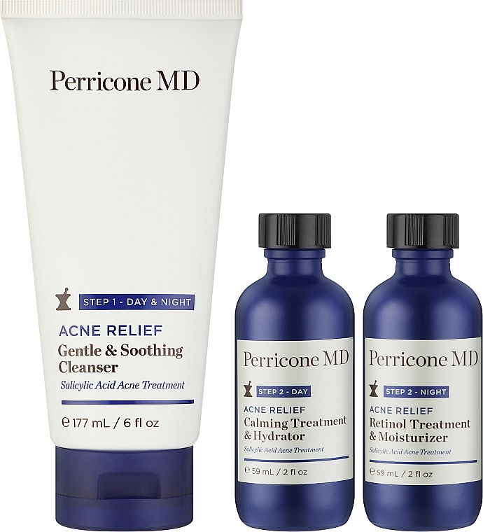 Набор - Perricone MD Acne Relief Prebiotic Acne Therapy (cleanser/177ml + hydrator/59ml +f/cr/59ml) — фото N2