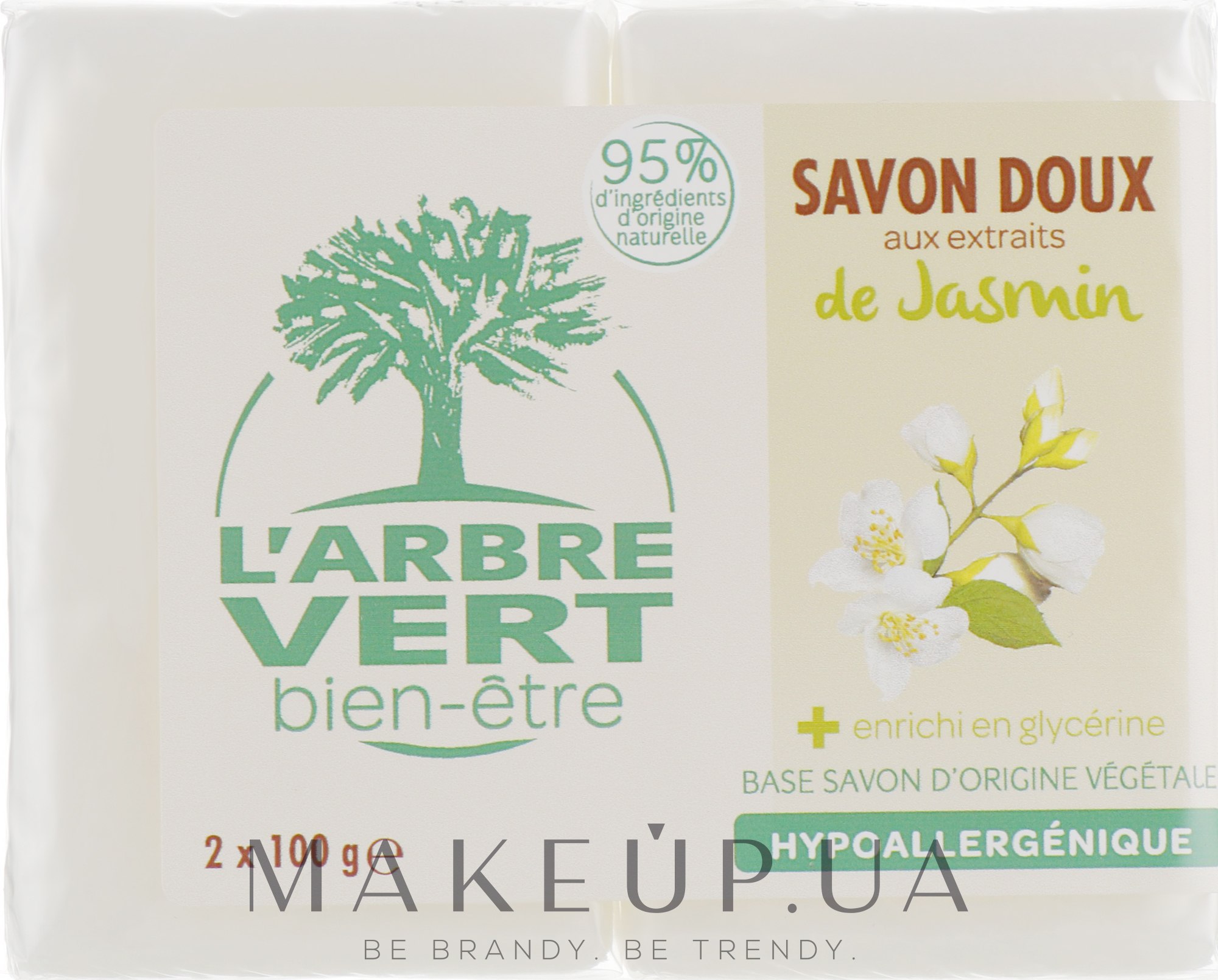 Твердое мыло "Жасмин" - L'Arbre Vert Jasmine Bio Soap — фото 2x100g