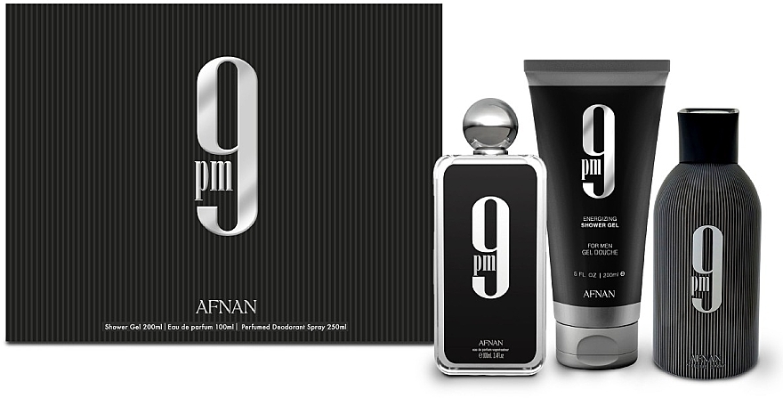 Afnan Perfumes 9 PM - Набор (edp/100ml + sh/gel/200ml + deo/250ml) — фото N1