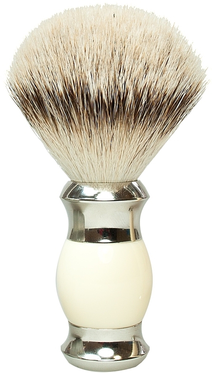 Помазок для гоління з ворсом борсука, полімерна ручка, беж зі сріблом - Golddachs Silver Tip Badger Polymer Handle Black Silver — фото N1