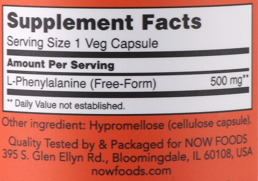 Амінокислота "L-фенілаланін", 500 мг - Now Foods L-Phenylalanine — фото N2