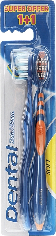 Зубная щетка "Total Clean", мягкая 1+1, оранжевая+васильковая - Dental Toothbrus — фото N1