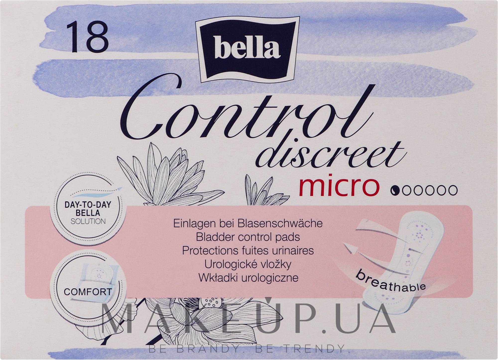 Урологічні прокладки для жінок, 18 шт. - Bella Control Discreet Micro Bladder Control Pads — фото 18шт