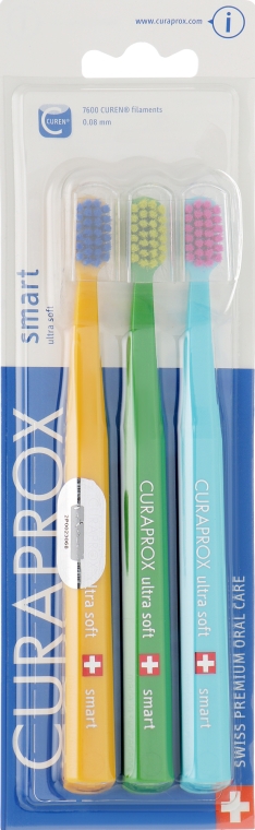 Набор зубных щеток для детей "Smart", оранжевая, зеленая, голубая - Curaprox — фото N1